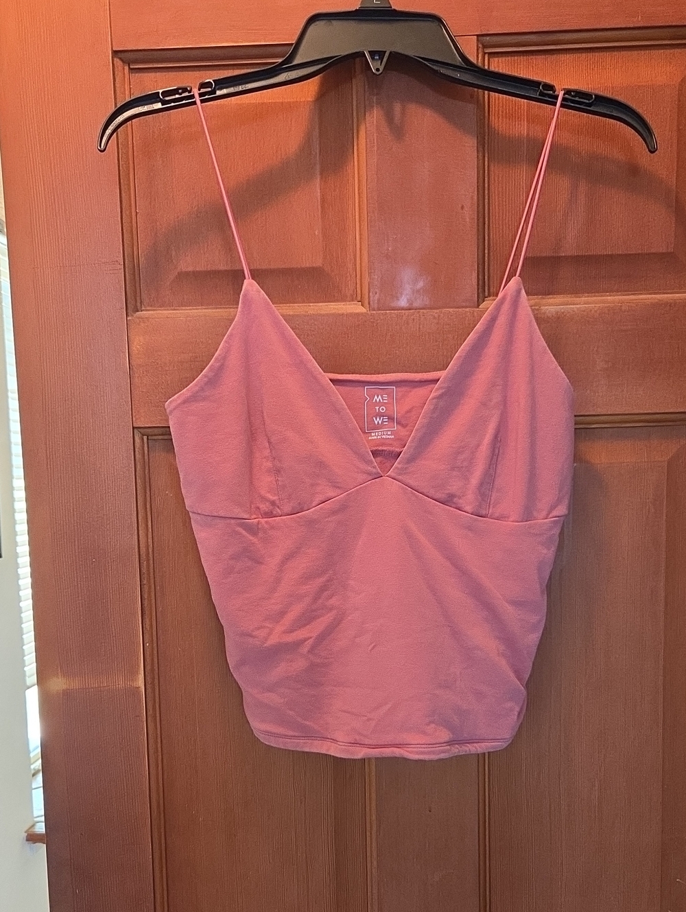 Me to We Pink Spaghetti-Strap V-Neck Crop Tank Top